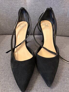 Vince Camuto Black Pointed Toe Heels Rhinestone Ankle Strap Pumps Size 10M